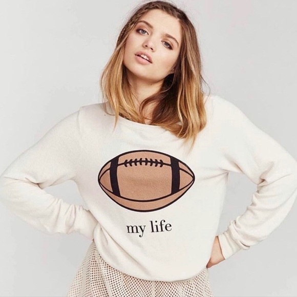 WILDFOX Football My Life Sweatshirt Pullover Baggy Beach Jumper Pale Pink - Picture 11 of 11